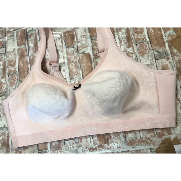 COQUETTE CACIQUE LANE BRYANT LIGHTLY LINED NO WIRE LACE BRA 46DD BABY PINK LACE - Picture 3 of 9